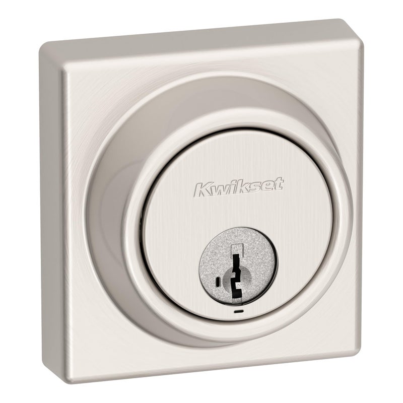 Kwikset 817 Deadbolt Lock  Satin Nickel Square Exterior Keyed Front Entry Door  Pick Resistant SmartKey Rekey Security  Single Cylinder Dead Bolt  with Microban Protection - Image 1